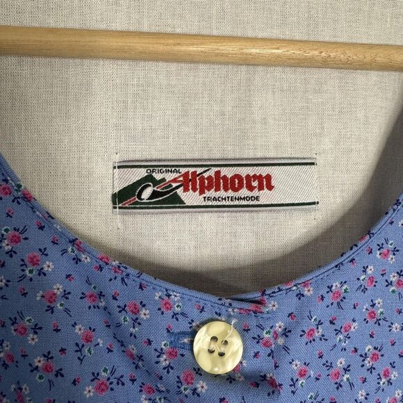 Vtg Alphorn Dress Womens Medium Floral Button Front Puff Sleeve Germany 80s - Picture 5 of 10